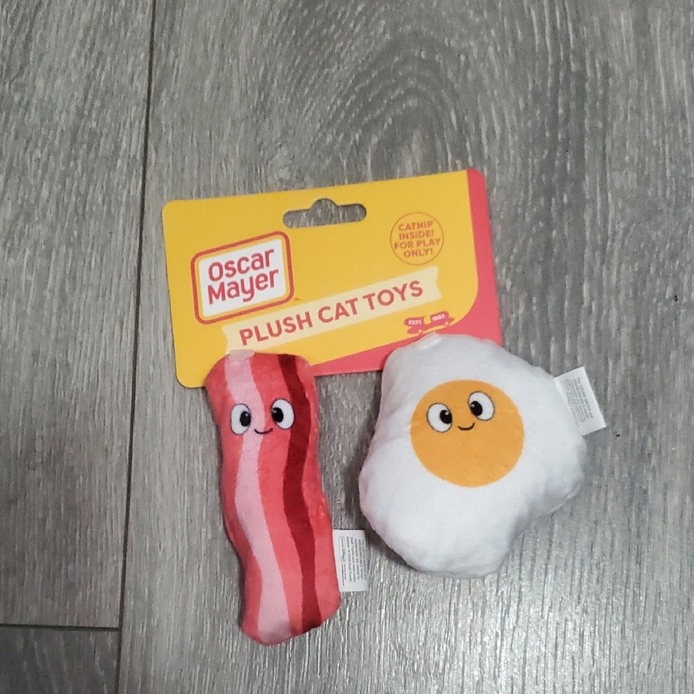 Plush Cat Toy Set - White Egg & Pink Bacon